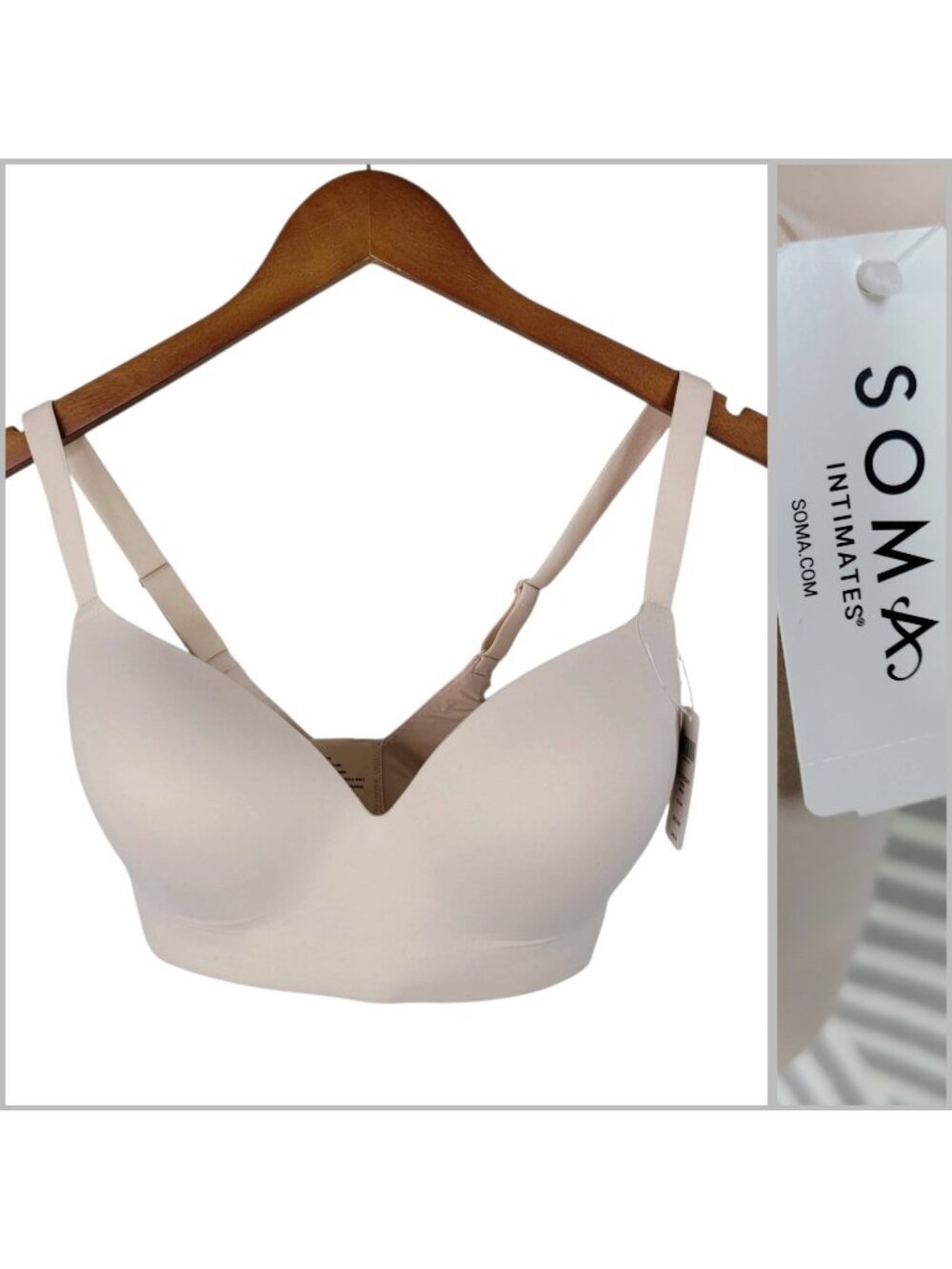 NEW Soma 36D Adobe Rose Enbliss Luxe Wireless JHook Bra Nude Beige Tan T-shirt